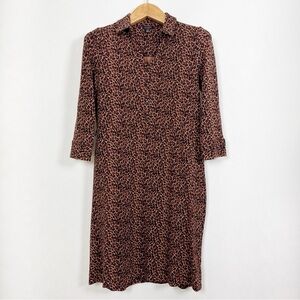 Talbots Brown and Black Leopard-Print Midi Shirt Dress Size Medium 3/4 Sleeves
